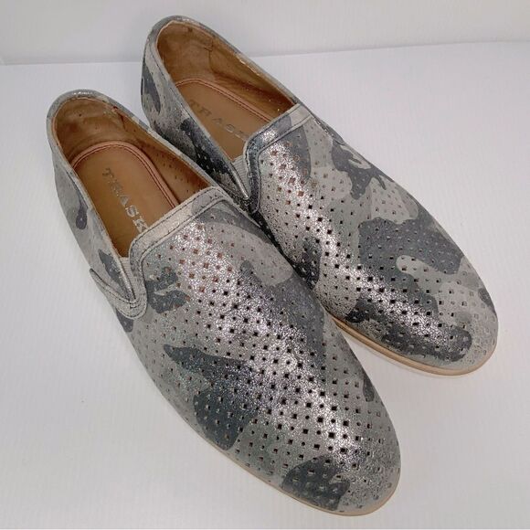 Trask Andi Perforated Flat In Pewter Camouflage Suede Size 7M - Picture 5 of 14